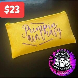 Yellow Pouch with Purple Text